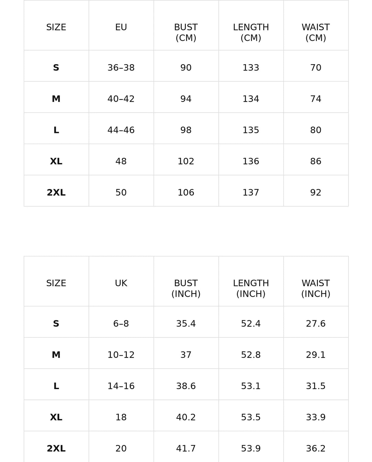 Size chart for the sleeveless v-neck maxi dress with floral hem