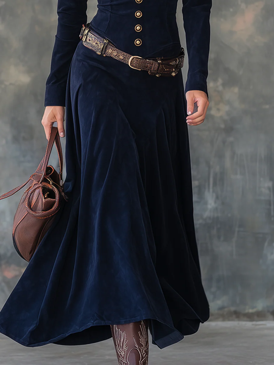 Faux suede maxi dress with high neck, back view