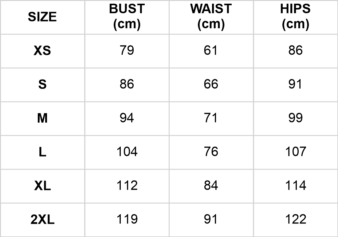 Size chart for the slim-fit faux suede maxi dress with high neck and slit