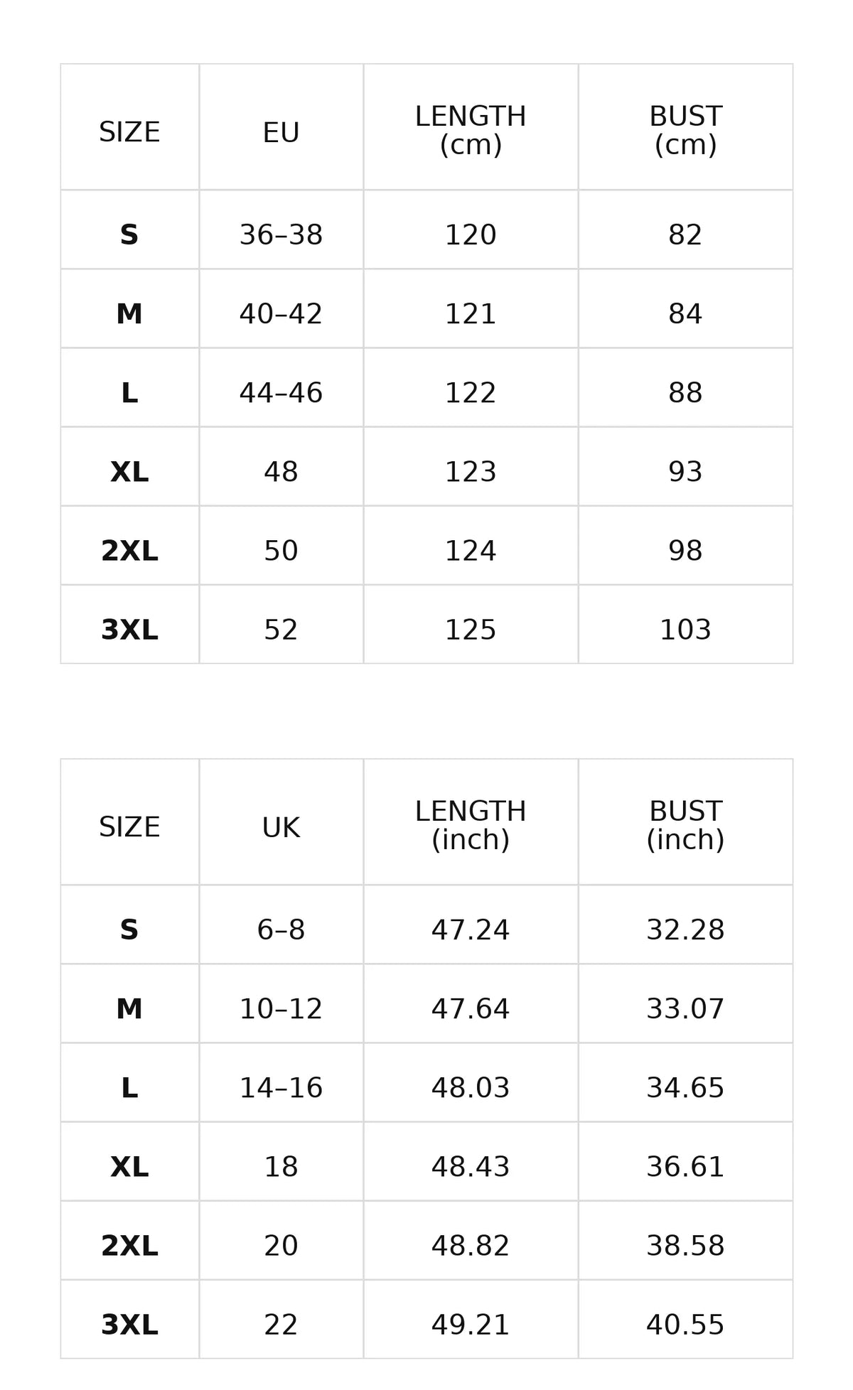 Size chart for the sporty zip-front midi dress with lapel collar