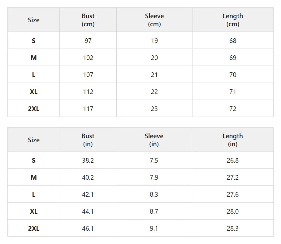 Size chart for square-neck pleated short sleeve blouse