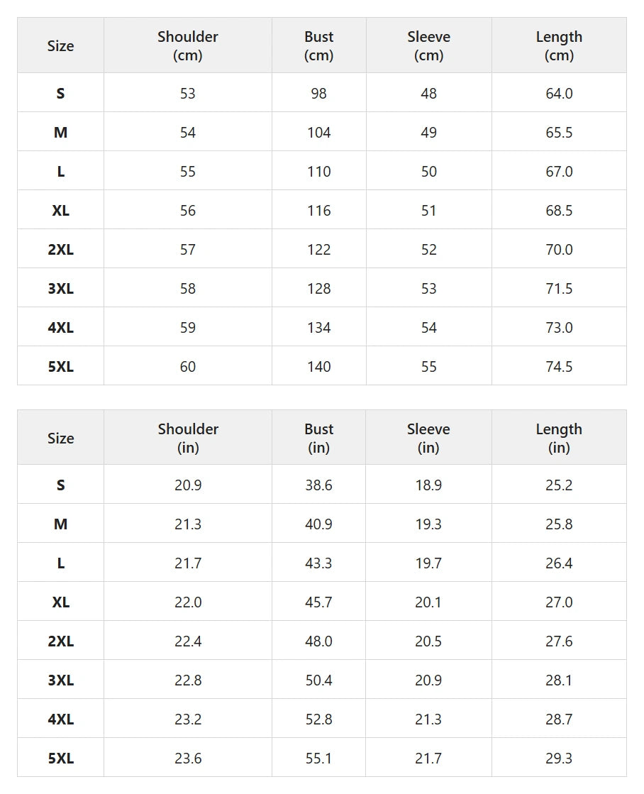 Size chart for striped long sleeve round-neck top