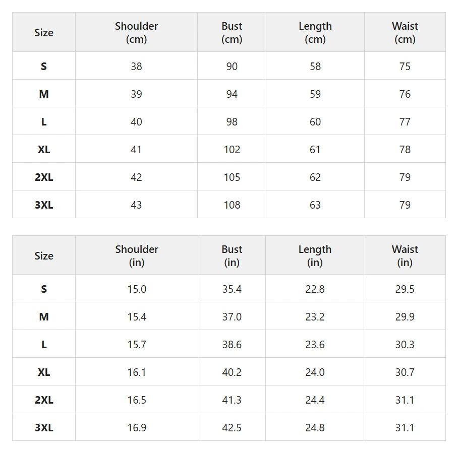 Size chart for tailored midi coat with notch lapels