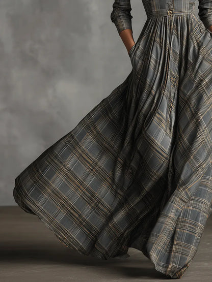 Tartan maxi dress flowing flared skirt