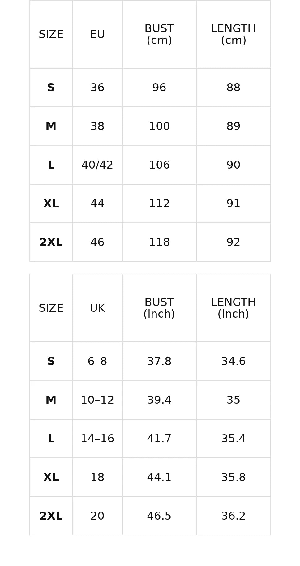 Size chart for the v-neck lace mini dress