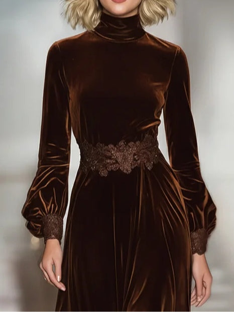 Velvet maxi dress with lace patchwork detail