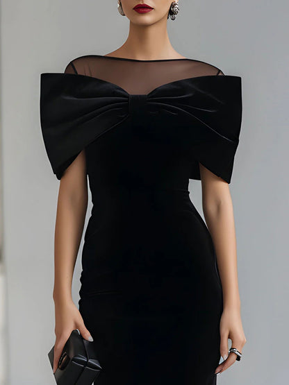 Velvet bow and mesh neckline detail