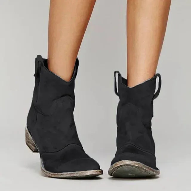 Women's western-style ankle boots, black, front view