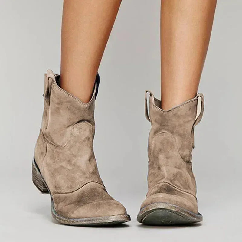 Women's western-style ankle boots, brown, front view