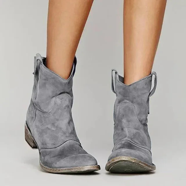 Women's western-style ankle boots, grey, front view