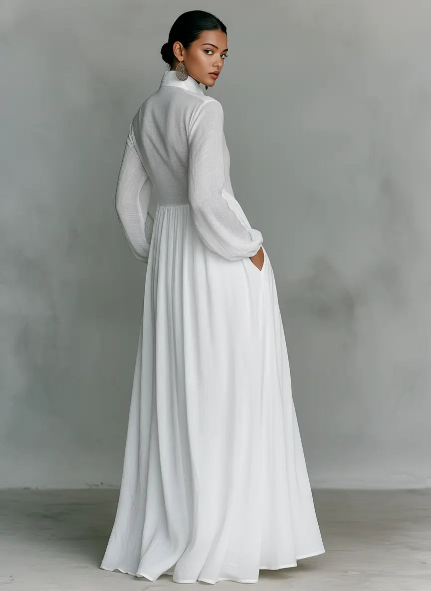 White minimalist maxi dress, back view
